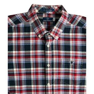 Simply Southern Men's Long Sleeve Button Oxford Shirt  XL  NWOT  Red Blue Plaid